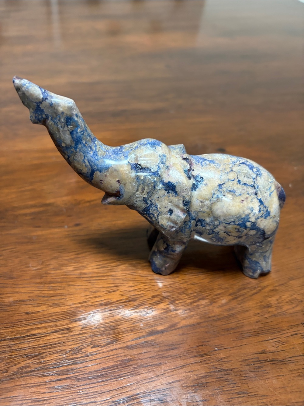 Blue and Cream natural Stone carved Elephant Figurine - Decorative Home Art